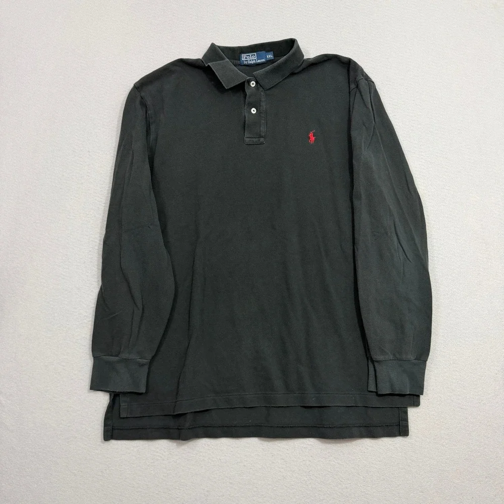 Vintage Polo Ralph Lauren Shirt Men XXL Black Long Sleeve Pique 90s Preppy Rugby